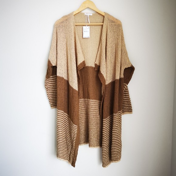 Stitchdrop Striped Open Knit Open Front Cardigan Burlap Combo Size 1X Plus NWT - Picture 9 of 10